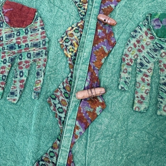 Tropical Elephants Boho womens wood toggle Jacket Patchwork Womens Green medium - Picture 13 of 14